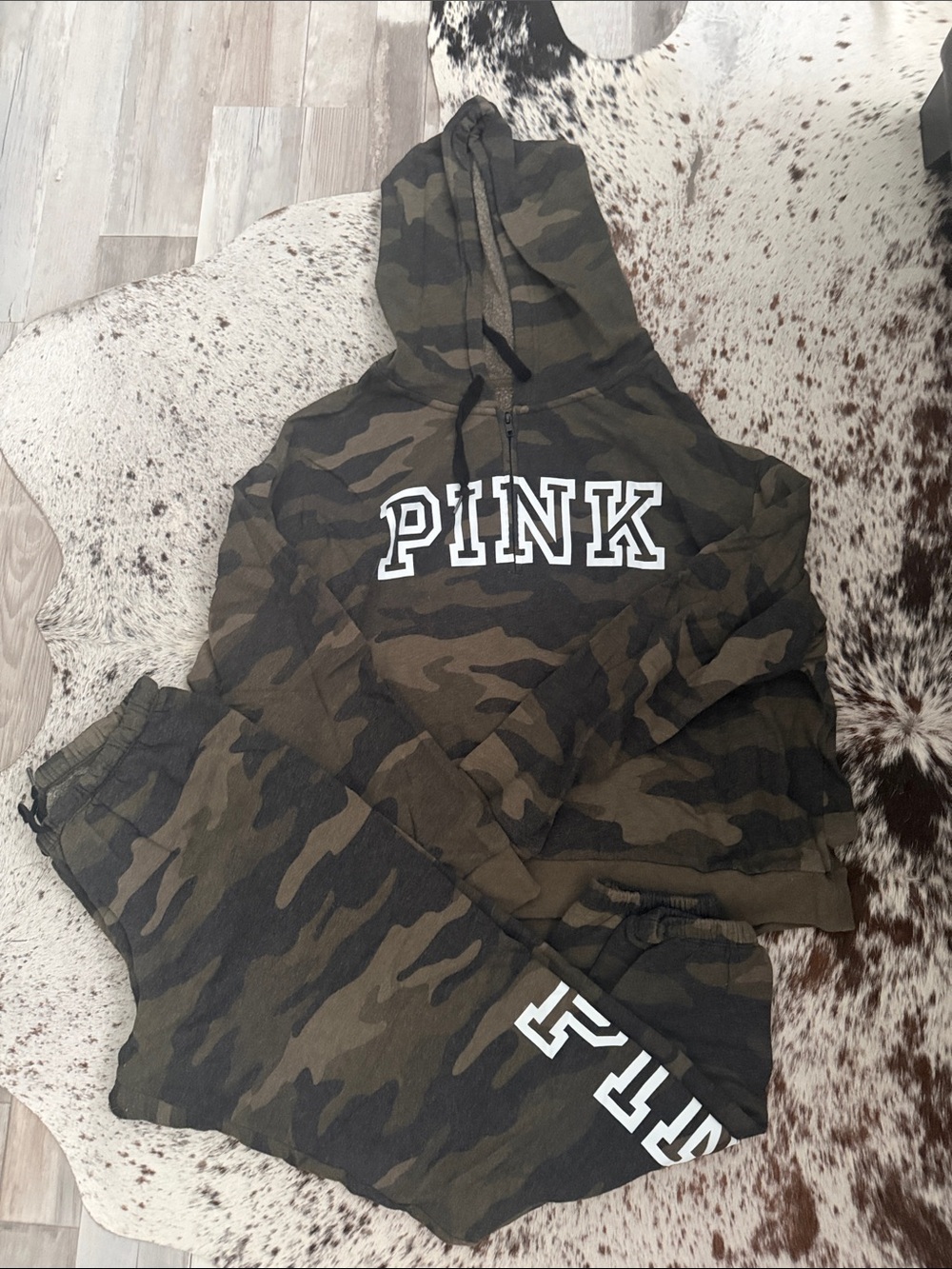 PINK Victoria's Secret Olive Camo Hoodie & Joggers Set